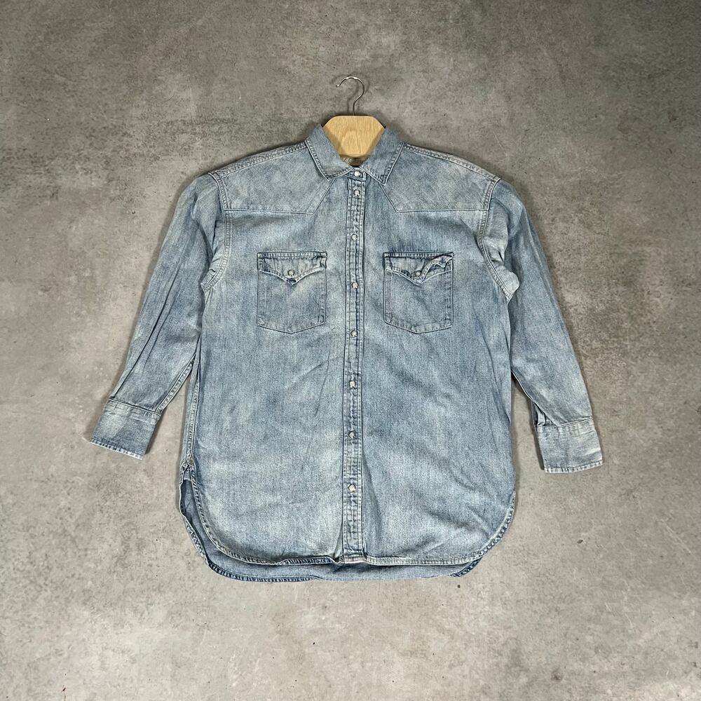 J. Crew Denim Long Sleeve Women's Shirt Size 4 Button Down Western Pearl Snaps